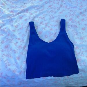 Blue Sleeveless Fitted Crop Tank Top